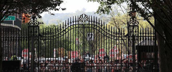  | The Columbia Gates at Broadway and 116th St a public street that runs through campus have been closed to through traffic since April when Gaza solidarity encampments took place at the university Uptown Radio | MR Online